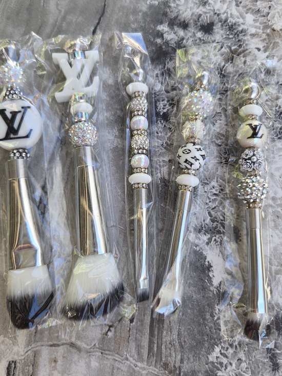 Other - Rhinestone Beaded Cosmetic Brush Set with LV Accents